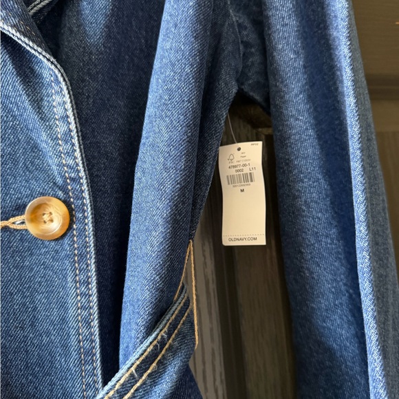 Old Navy Blue Denim Trench Coat with Double Breasted Button Accents - Picture 6 of 14